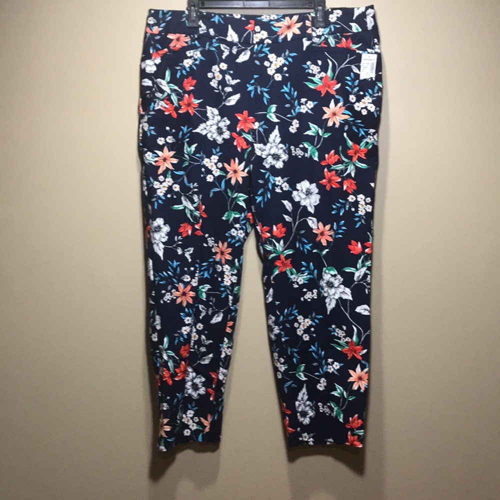 Roz&Ali Navy Blue Floral Pants-O111